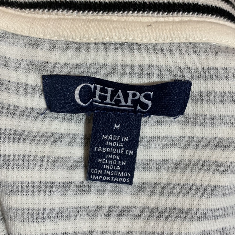 Chaps Top Sweater Sweatshirt Pullover 3/4 Zip Stretchy Black White Stripes M - Picture 10 of 13